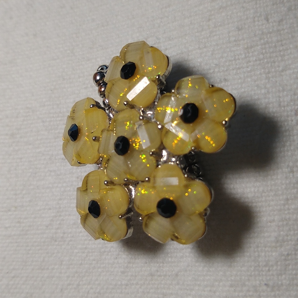 flower twinkle amber-bronzy gold stretchy statement ring